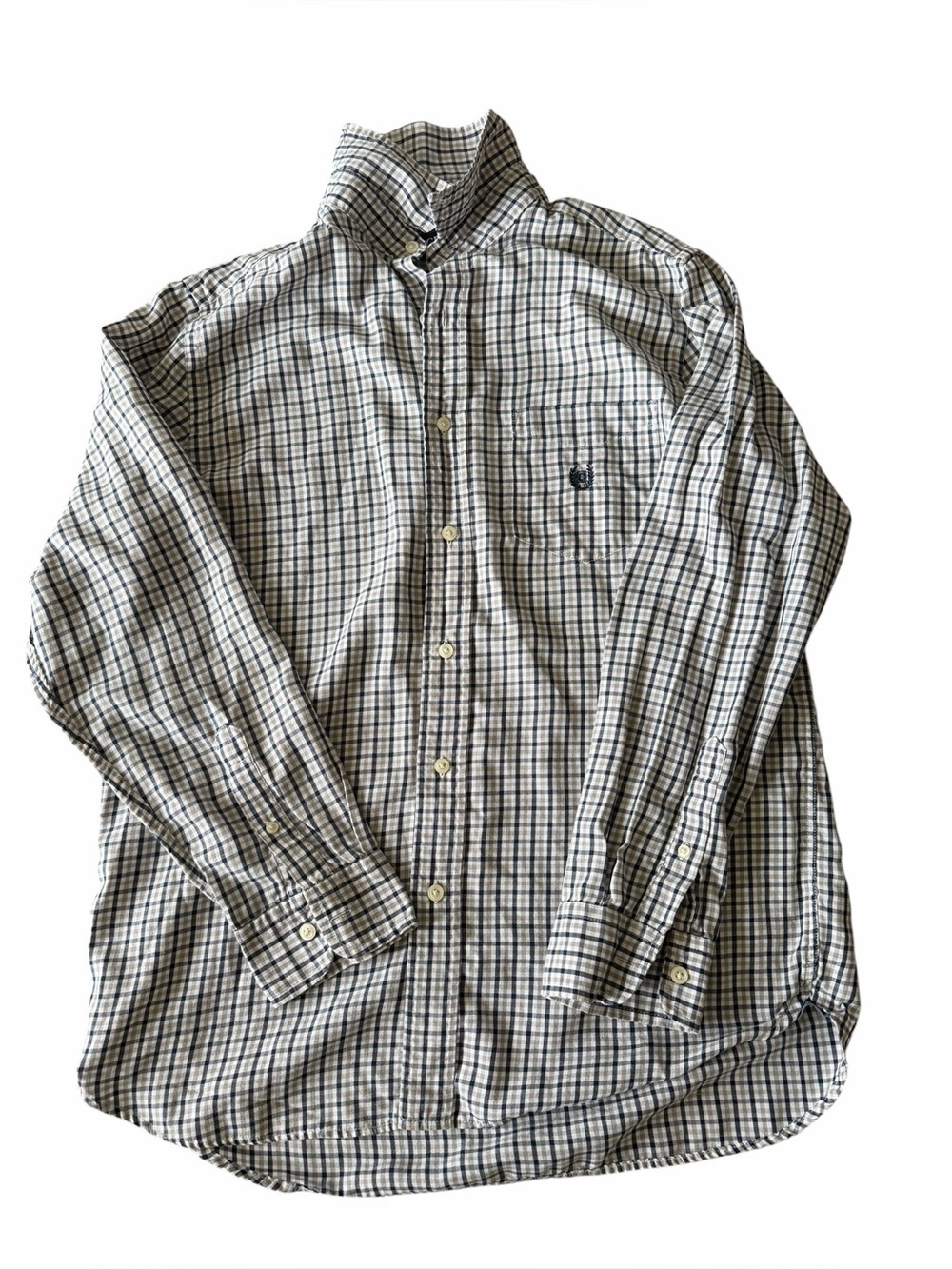 Chaps Men's Button-Down Plaid Shirt - White & Navy